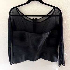 NWT “Tadashi” Black Illusion Long Sleeve Crop Top- Size 14